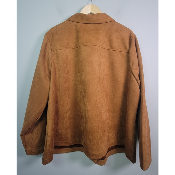 Denim & Co Jacket Womens 2X Faux Suede Button Front Brown Stretch - Picture 2 of 9